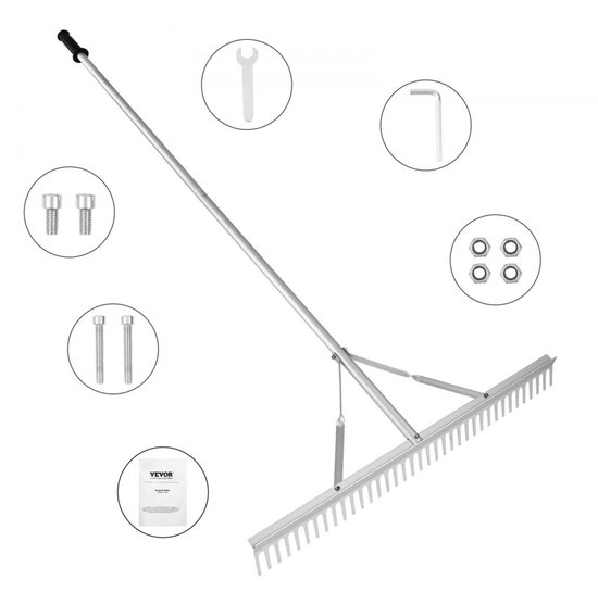 Gazonhark - Aluminium Landhark - 37 Tanden - Werkbreedte 91,4 cm - Steel 190,5 cm - Veervergrendeling - Geschikt voor land en water