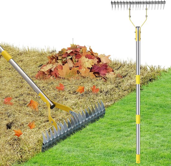 gazonhark met 150 cm verstelbare lange handgreep, robuuste tuingrijper, multifunctionele gazonkam voor wieden, bemesten, schoonmaken van dode gras