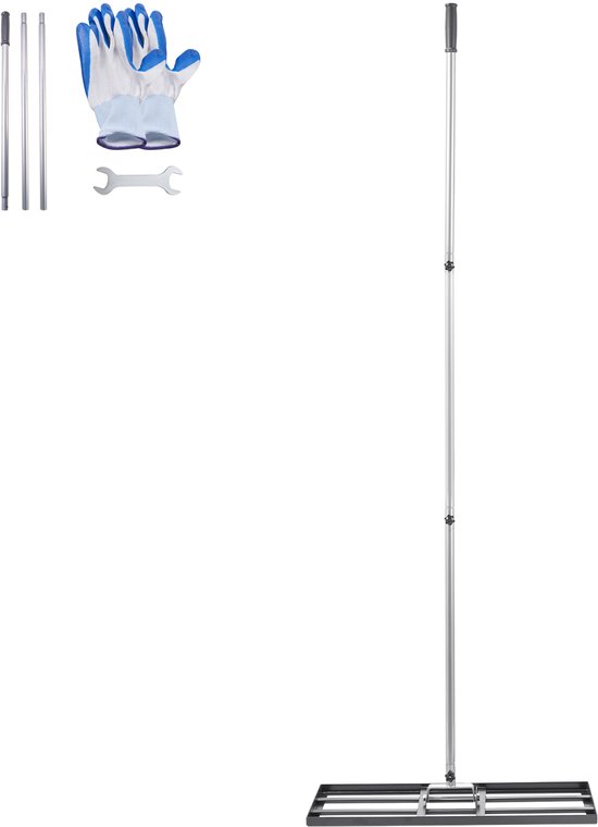 Gazonhark met 213 cm Steel, 762x254 mm Bodemplaat, Egaliseerhark van Koolstofstaal, Egaliseerhark voor Gazononderhoud, Egaliseerhark voor Tuin, erf en Golfbaan van Merkloos	