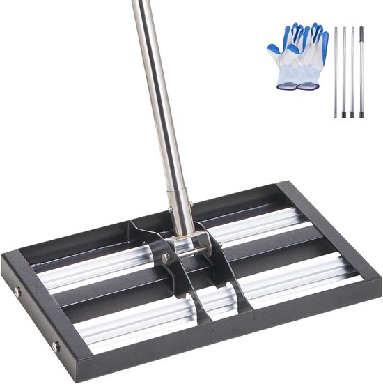 Gazonhark met verstelbare handgreep - lengte 1610 mm, bodemplaat 254 x 431 mm, bodemniveau van roestvrij metaal - hark voor golfbaan tuin
