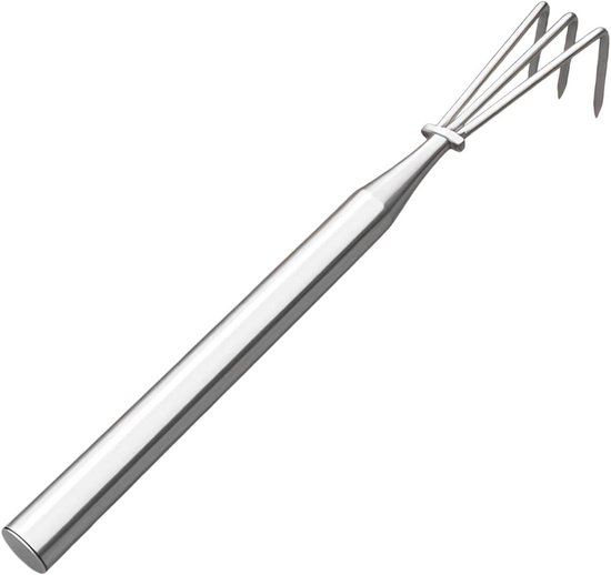 Gazonhark Rvs - Tuinhark Onkruidsteker - Onkruid Verwijderen - Ergonomische Steel - 3 Tanden - Zilver