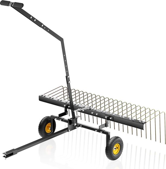 Gazonhark voor tractor met 148 cm werkbreedte, gazonbeluchter voor mosverwijdering en bladen op gazons, verticuteermachine voor zitmaaiers, ATV's en UTV's, verticuteerder voor grondbewerking