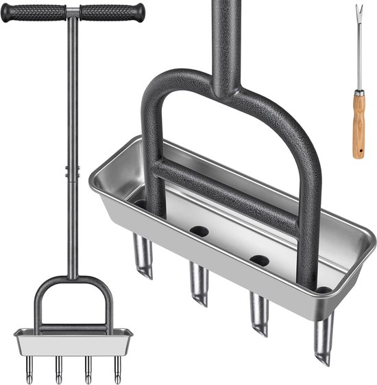 Gazonkern beluchter, holle tand gras beluchting tool lange steel handmatige tuin grond plugger 4 Prong Heavy Duty Coring Beluchting Spike Zachte grip met kern opslag lade & klei release tool