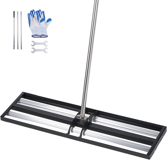 Gazonnivelleerhark - Gazonhark - Kop 76,3 x 25,5 cm - Extra lange steel 210 cm - Oppervlaktenivelleerder - Voor tuinen & golfbanen - Incl. handschoenen