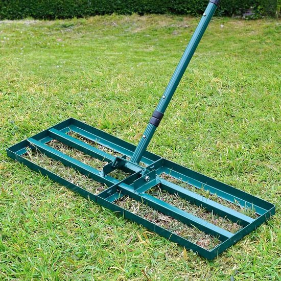 Gazonnivellering van roestvrij staal met grondplaat van 76 x 25 cm, verstelbare lange steel, vlakke gazontool voor gras, golfveld, vlakke bodem of vuil grondoppervlakken - groen