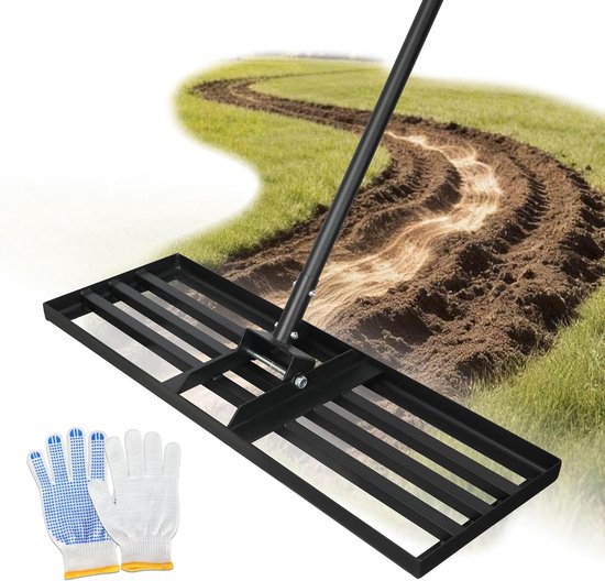 Gazonnivelleringshark 75 x 25 cm, met 206 cm verstelbare lange steel voor nivellering van grind, grond, zand, compost in achtertuin, boerderij, golfbanen en tuinonderhoud