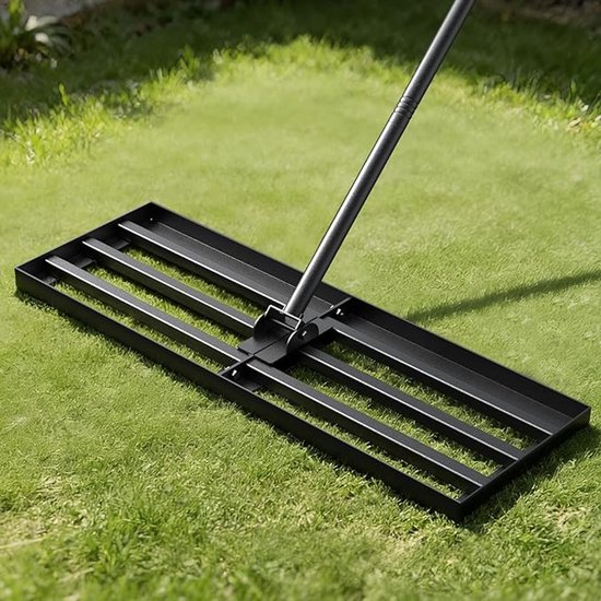 Gazonplaneerhark 76cm- Gazonrakel - Telescopisch 119-196cm - 180° Draaibare Kop - Roestvrij Staal - Tuin & Golf van Merkloos	