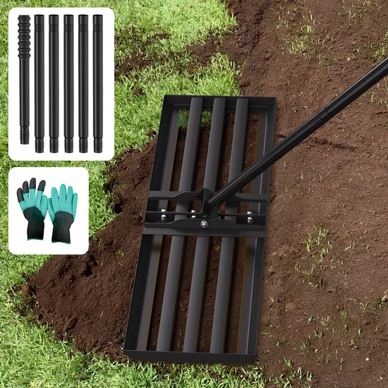 Gazonrakel Gazonhark met handschoenen Nivelleringhark Nivellering Hark Gazonrakel Gazon Rakel Gazon Leveller 75x25cm van Merkloos	