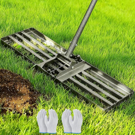 Gazonrakel - Grijs - 76 x 26 cm - Verstelbare Stalen Hark voor Bodem Egalisatie - Voor Tuin en Gazon
