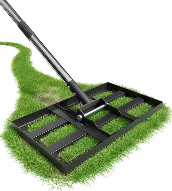 Gazonrakel - Groen - 43 x 25 cm - Metalen Steel van 180 cm - Voor Tuinwerkzaamheden