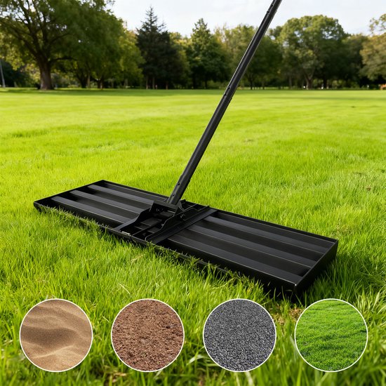 Gazonrakel Handkrik 75×25 cm met Handschoenen – Egaliseerhark voor Gazon van Merkloos	