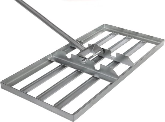 Gazonrakel met steel - Leveler hark Egaliseerhark - Gazon egaliseren - Verzinkt stalen kop - 75 x 35 cm - Zilver