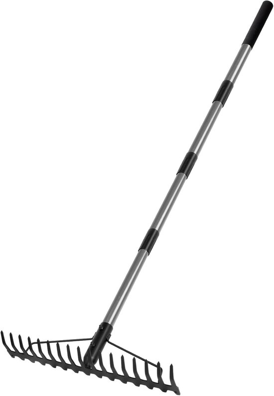 Gazonrakel - Metalen Hoofd - 165 cm - 17 Tanden RVS Tuinhark - Voor Grondbewerking en Bladverzameling