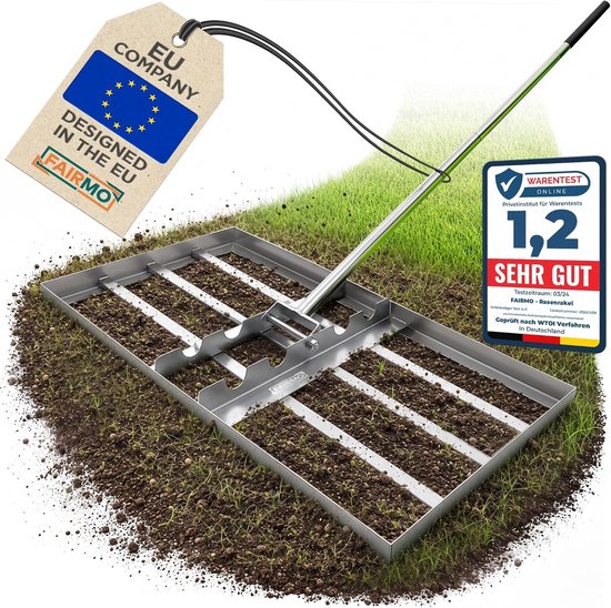 Gazonrakel - Roestvrij Stalen Egaliseerhark - 75 x 75 x 35 cm - Heavy Duty Met Verstelbare Steel - Voor Tuin en Gazons