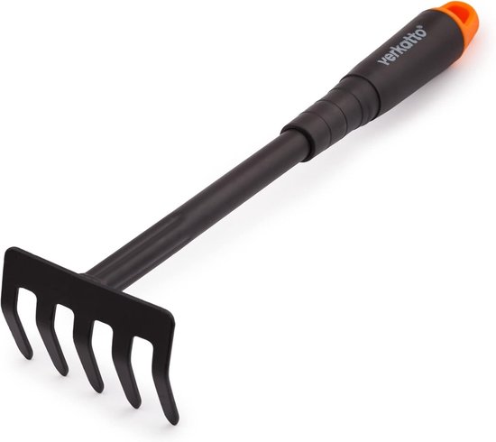 Gazonrakel - Staal - 9 cm Werkbreedte - Kleine Tuinhark met 5 Tanden en Ergonomische Handgreep - Voor Tuin en Balkon