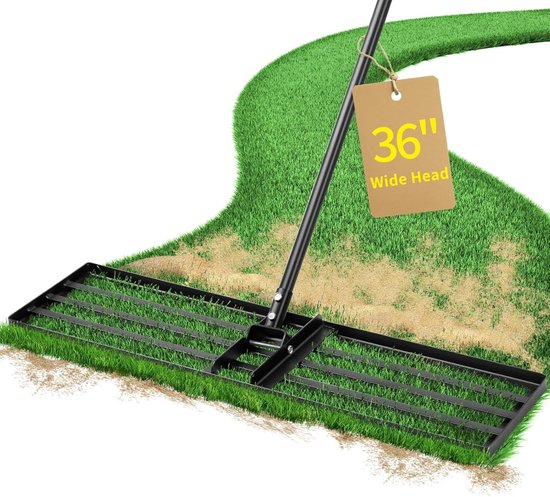 Gazonrakel - Staal - 91 cm - Zware Bodemhark met Lange Steel - Voor Efficiënt Gazonnivelleren