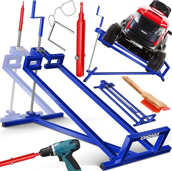 Gazontractorlift - Zitmaaier lift - Onderhoud en reparatie - Verstelbare hellingshoek - 450 kg capaciteit - Blauw