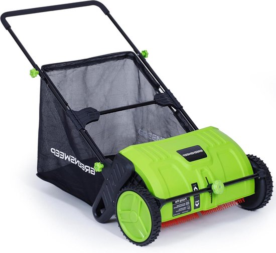 Gazonveger - Bladverzamelaar Tuin - Gazon Onderhouden - Duw-en-ga Mechanisme - 21 inch Werkbreedte - Groen