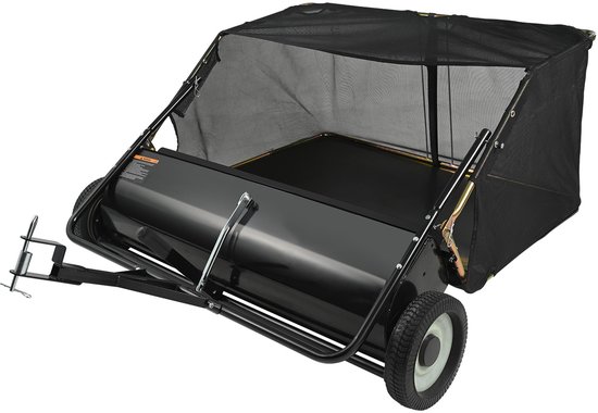 Gazonveger met Een Veegbreedte Van 111,8 cm, Geschikt voor Zitmaaiers, Opvangbak Van 0,7 m³ voor Bladeren en Gras, Bladveger met Instelbare Veeghoogte voor Tuin, Gazon en Erf