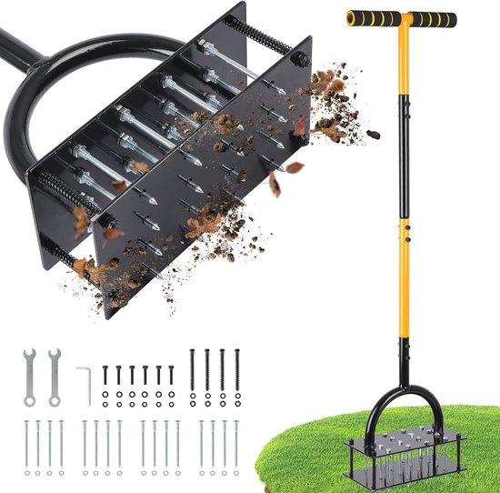 Gazonventilator 2-in-1 met 16 spikes - Handverticuteermachine voor effectief beluchten van je gazon van Merkloos	