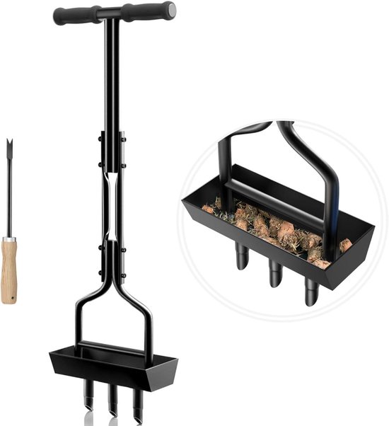 Gazonventilator, aerificeerder voor gazon, holle lepel, gazonbeluchter met opbergbak, 3 kernen, gazon, ventilatierooster voor verdichte vloeren en gazon, tuin, zwart van Merkloos	