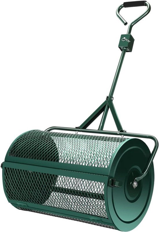Gazonverspreider - Rolhark - duwspreider - Gazononderhoud - Stevige staalconstructie - 60 cm - Zwart/groen