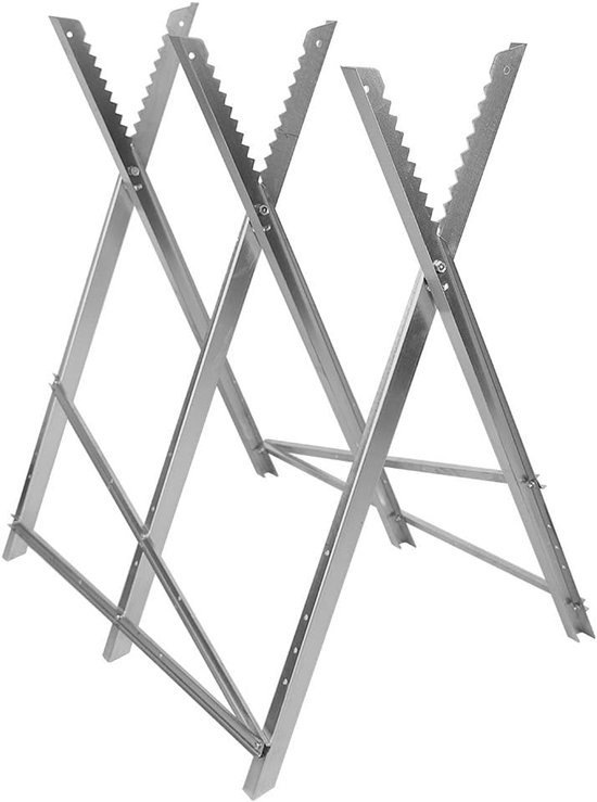Gegalvaniseerd Zaagpaard - Kettingzaagstandaard Werktafel - Hout Zagen Stabiliseren - Inklapbaar Met Tanden - 84x80x80cm Drie Kolommen - Metaal