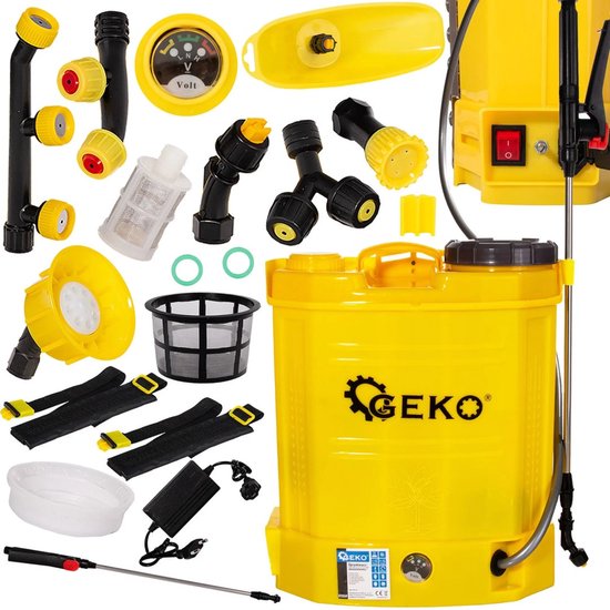 GEKO Accu-rugsproeier - 12L - 7 verwisselbare sproeikoppen - Verstelbare lans tot 100 cm - Comfortabele draagriemen van Merkloos	