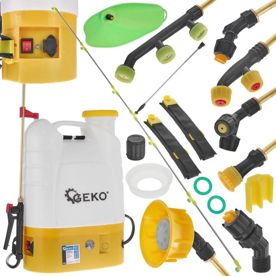 GEKO Accu rugspuit - 16 liter - 7 verstelbare sproeikoppen - Telescopische lans 100 cm - Inclusief oplader van Merkloos	