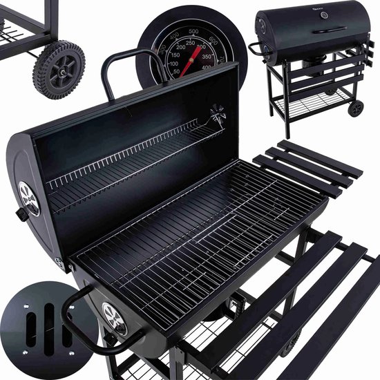 GEKO Barbecue met Thermometer - Vatenmodel - Opvouwbare Planken - Zwart - 71x45 cm Grillrooster van GEKO