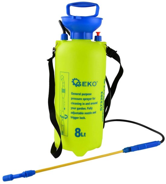 GEKO Drukspuit - 8 liter - Verstelbare armriem - Veiligheidsventiel - Versterkte zuiger van Merkloos	