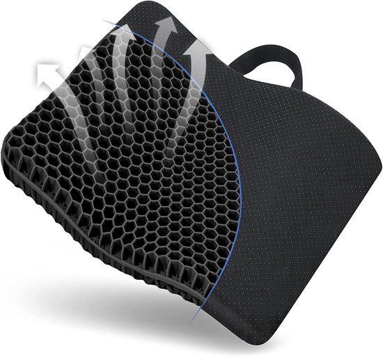 Gel Zitkussen - Gelkussen - Orthopedisch Zitkussen - Met Anti-Slip Overtrek - Met Innovatieve Honingraatconstructie - Gelkussen voor Auto, Kantoor en Rolstoel - Zwart