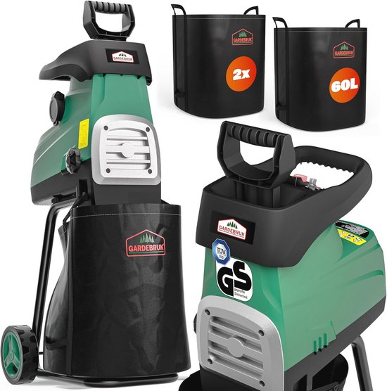 Geluidsarme Elektrische Hakselaar tot 44 mm - 3100 W met 2x 60 L Opvangzakken van Merkloos	