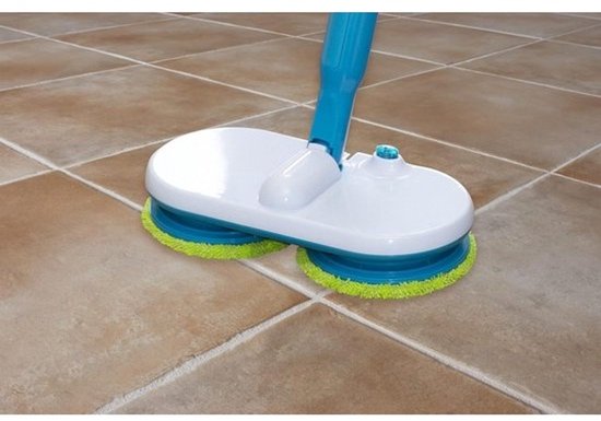 Gemotoriseerde bezem - Draaibare dweil - Vloeren schoonmaken - Dubbele roterende kop - 127x40x18cm - Blauw wit groen