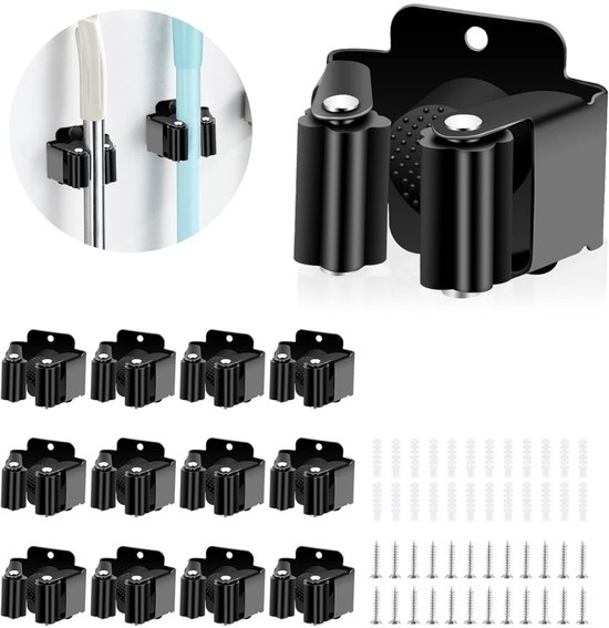 Gereedschapsrek - Bezemrek - Tuingereedschapsrek - RVS Wandmontage - Voor dweilen, bezems, scheppen, gereedschap - 12 stuks van Merkloos	