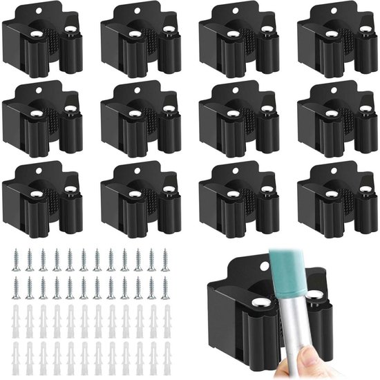 Gereedschapsrek - Wandmontage bezemrek - Wandmontage bezemrek - Tuingereedschapsrek - RVS Wandmontage - Geschikt voor dweilen, bezems, scheppen en meer gereedschap - 12 stuks