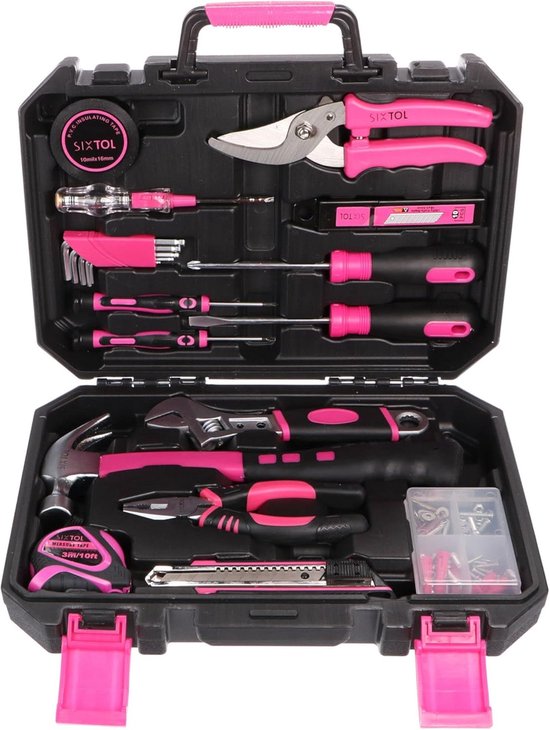 Gereedschapsset 88-delig - Huishoud gereedschap - Klusjes in huis - Inclusief snoeischaar - 88 stuks - Roze