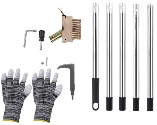 Gereedschapsset Onkruidverwijdering - Onkruidsteker Tuin - Buitenruimte Reinigen - Ergonomische Lange Handgreep - 16 m - Zilver