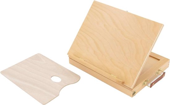 Germany Houten tafelezel met lade en pallet, kleine houten ezel met opbergvak, draagbare & verstelbare zitezel, koffer ezel voor schilderen & tekenen, schilderkoffer verfdoos