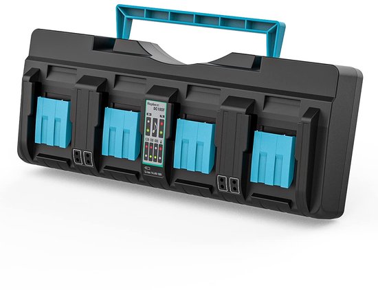 Geschikt voor 14,4V-18V 4-poorts lader vervanging voor Makita DC18SF vier-poorts lader compatibel met Makita BL1850 BL1850B BL1860B BL1845 BL1840B BL1840 BL1830B serie 18V accu's van Merkloos	