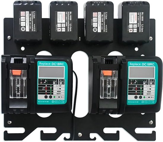 Geschikt voor 3-in-1 aan de muur bevestigde batterijplank, metalen wandmontage, gereedschapsbatterijhouder, moeiteloze organisatie, oplaadstation voor snoerloze boormachines van Lomodo