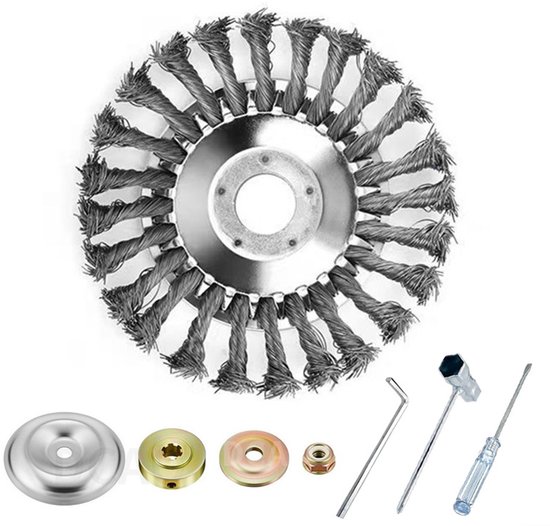 Geschikt voor 6 inch onkruidtrimmer-opzetstukken, stalen draad roterende bosmaaier-trimmerkop, onkruidmes, universele adapterkits, lichtgewicht tuinmaaier, mos, gras, roestverwijdering, zilver van Merkloos	