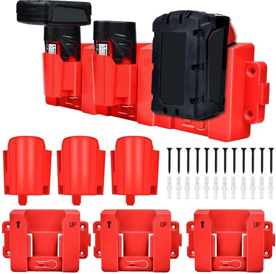 Geschikt voor Batterijhouder voor Milwaukee 12V M12 en 18V M18 batterijen, 3-in-1 wandmontage, ideaal voor werkplaats en garage (batterij niet inbegrepen) van Milwaukee