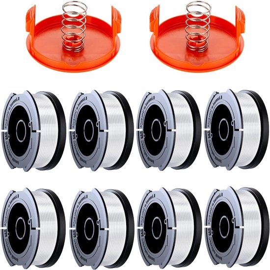 Geschikt voor Black & Decker trimmers - 8-pack trimmerkabelspoelen, A6481 A6485 1,65 mm grasmaaierkabelspoelen (8 trimmerkabels, 2 doppen, 2 veren) van Merkloos	