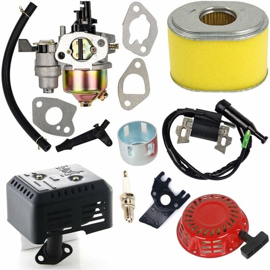 Geschikt voor Carburateur met luchtfilter, ontstekingsspoel, terugslagstarter, geschikt voor Honda GX140, GX160, GX200, motoronderdelen 5,5 pk, 6,5 pk + uitlaatsysteem, demper met hitteschild EX35 van Nuzamas