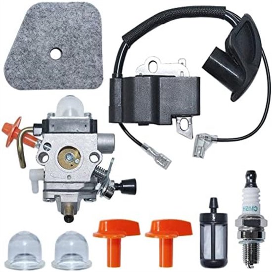 Geschikt voor Carburateur Ontstekingsspoel Kit, Voor Stihl FS87 FS90 FS100 HL100 HL95 KM90 KM100 KM130 Trimmer, Ontstekingsspoel 41804001308, Carburateur 41801200610, 41801200611 van GOOFIT