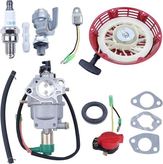 Geschikt voor Carburateur terugslagstarterset voor Honda GX340 GX390 11-13 pk motor met terugslagstarter, oliekeerring, bougie aan/uit schakelaar, carburateur pakkingset, olieschakelaar # 16100-ZF6-V01 16100-ZF6-V00 van Merkloos	