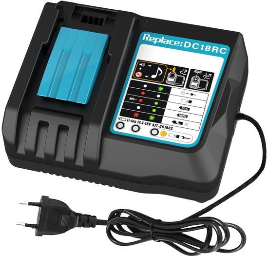 Geschikt voor DC18RC 3A-lader voor Makita 18V-lader, compatibel met Makita 14,4V-18V-accu BL1850B BL1850 BL1840 BL1830 BL1820 BL1415N BL1430 van Merkloos	