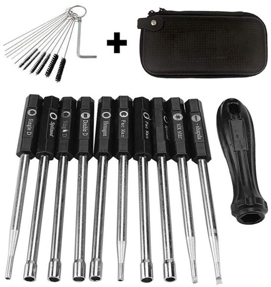 Geschikt voor Speciale schroevendraaierset voor kettingzaag, grasmaaier, carburateur en tuingereedschap met zwarte leren etui en borstel. van Merkloos	