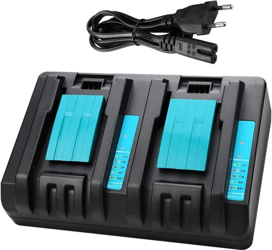 Geschikt voor Vervangende 14,4V-18V-dubbele poortlader voor Makita DC18RD, compatibel met originele Makita-lader van Merkloos	